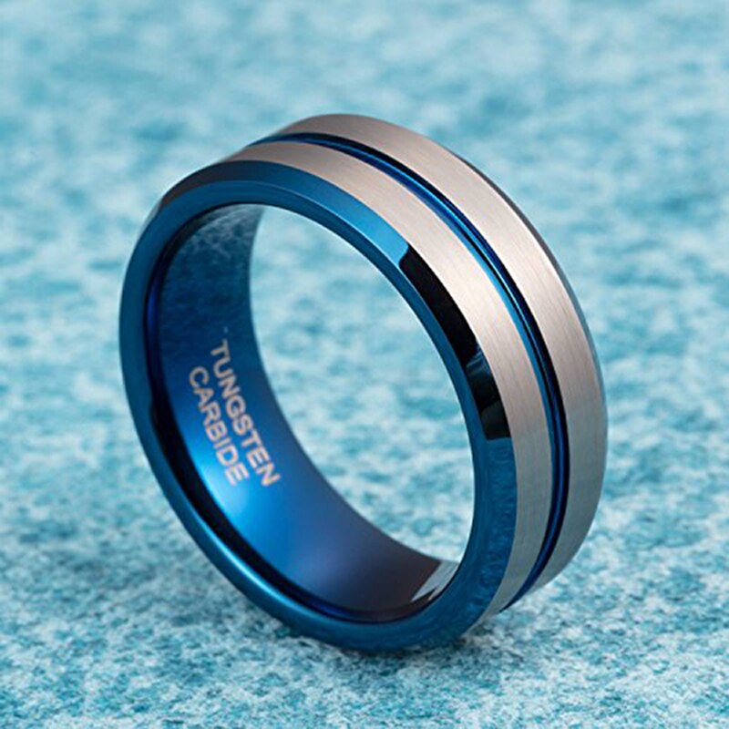 Tigrade wolfraamcarbide ring heren dames unisex zilverkleur blauwe lijn trouwringen koolstofvezel groef ring merk