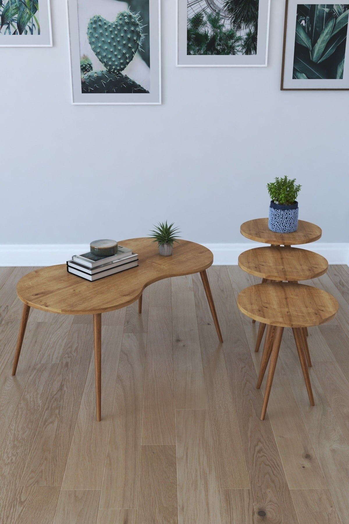 3 pièces table basse bois moderne canapé table d'appoint meubles de maison mignon salon chevet petite table ronde créative décor à la maison