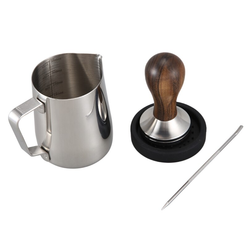 Kahvin tamper, espresso kahvipuristin ruostumaton teräs hopea 51mm peukalointi kahvilatarvikkeet peukalointi matolla, maitokannu: Default Title