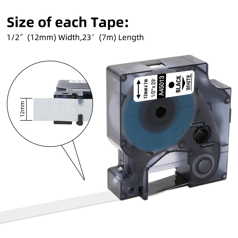 Labelife 8 Pack 12mm DYMO 45010 45013 45016 45017 45018 45019 45022 45023 Compatible DYMO D1 Label Tape for LableManager160 280