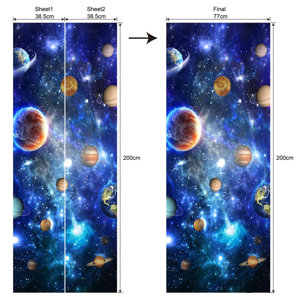 3D Universe Galaxy Planets Stars Print Door Sticker DIY Wallpaper Corridor Mural Wall Decal Kids' Bedroom Decor Best