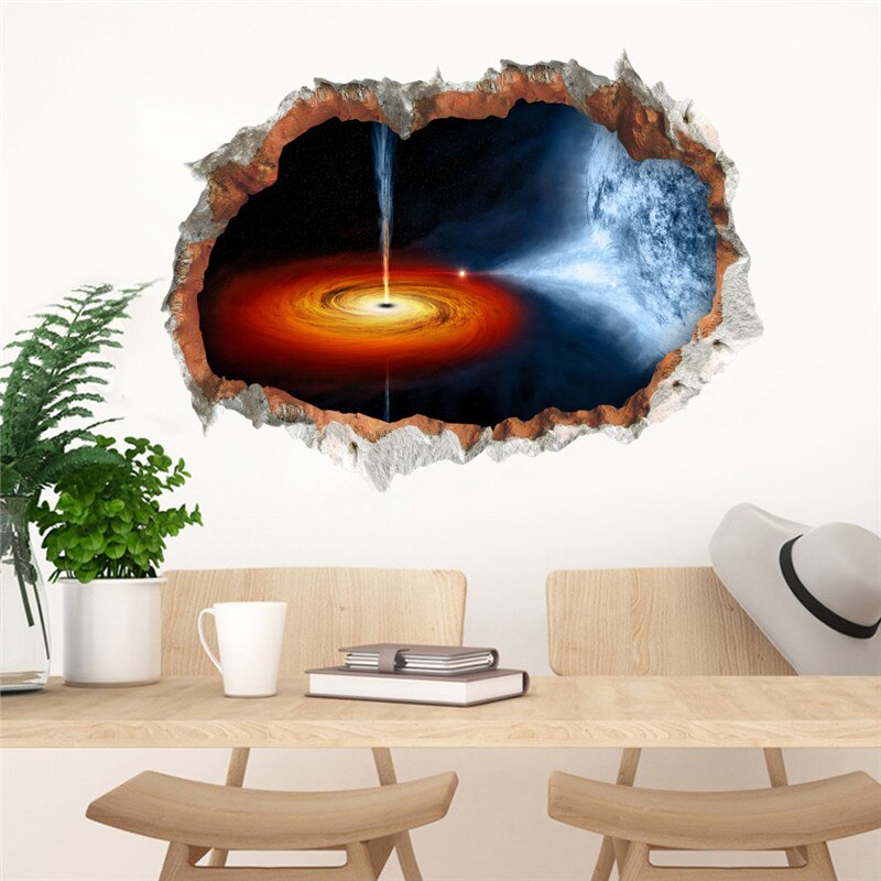 3d Window Outspace Wall Decal Wall Sticker Space Planet Boy Room Black Hole Home Decor Art Poster