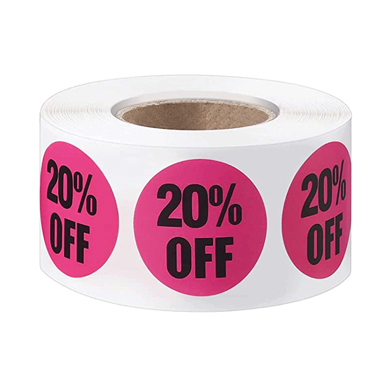 500 stuks/rol product korting label sticker 2,5 cm/1 inch ronde stickers voor kleding/hoed kleine zakelijke benodigdheden 10%/20%/50% korting: YELLOW