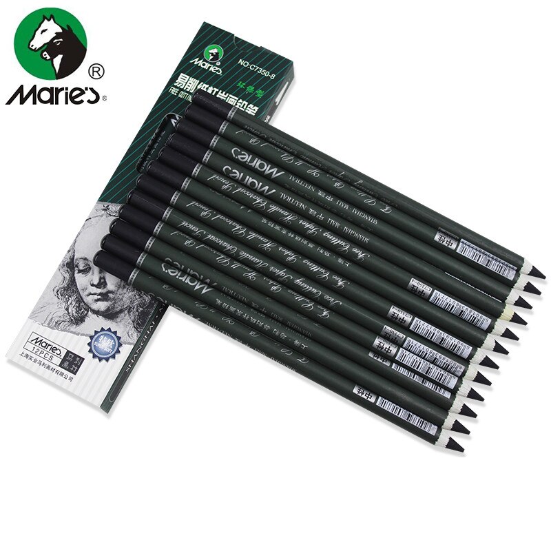 Marie's 12Pcs/set Sketch Charcoal Pencil For Painting Soft Pencils Drawing Lapiz Set Stationery School Pencils For Students Art