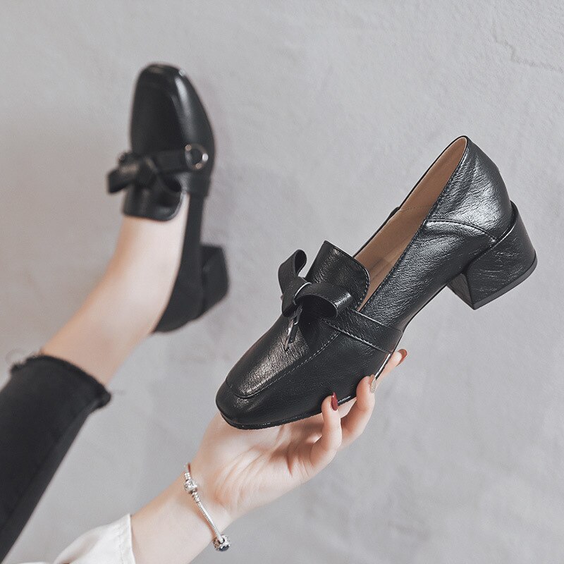 Klassieke feestschoenen dames metalen pumps strik hoge hak merk dikke hakken schoenen dames jurk pumps