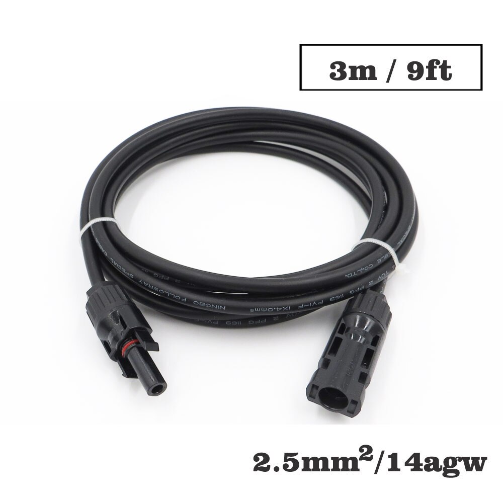 1 Pc X 2.5mm2 14AWG 3ft 6ft 9ft 15ft 30ft Pv Connector Extension Verbinding Tak Zwarte Parallelle Serie Verleng Kabel: 9ft