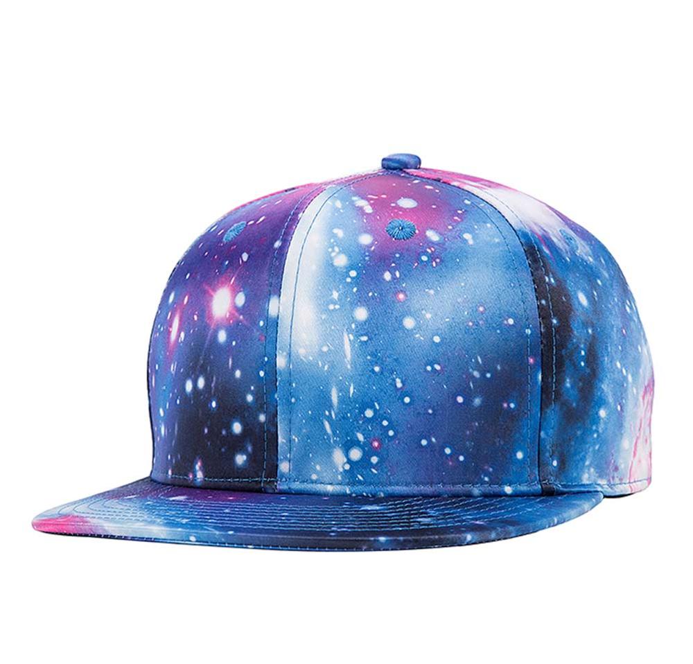 Quanhaigou Snapback Hip Hop Hat ,Purple Galaxy 3D Printed Dad Plaid Flat Bill Brim Adjustable Baseball Cap Men Women Trucker Hat: Blue
