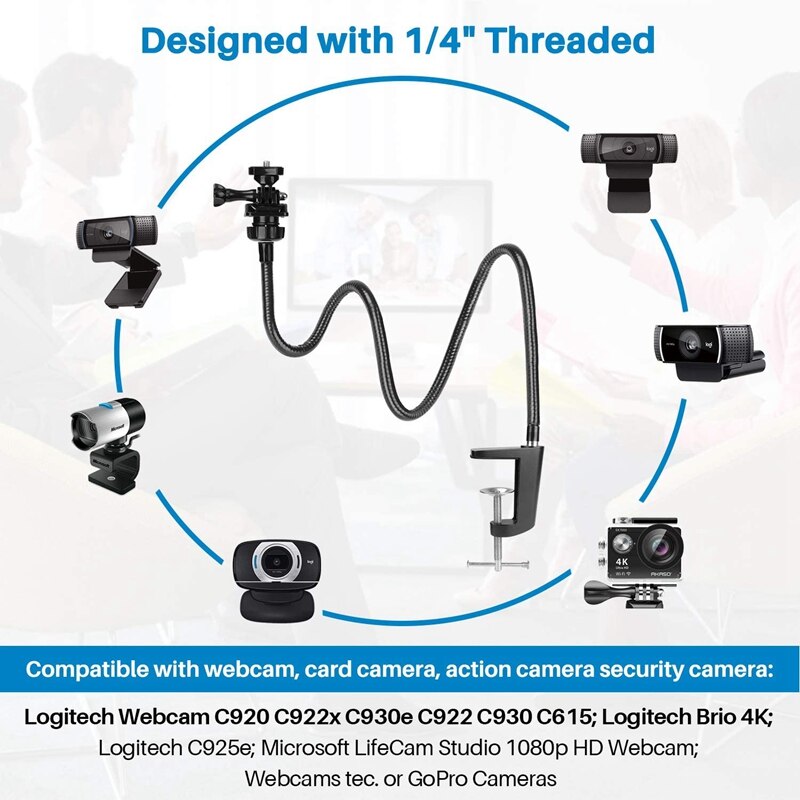 -Webcam Stand, Upgraded Webcam Mount Stand with Flexible Gooseneck Arm and Clamp, Suit for Logitech Webcam C920,C922,C930