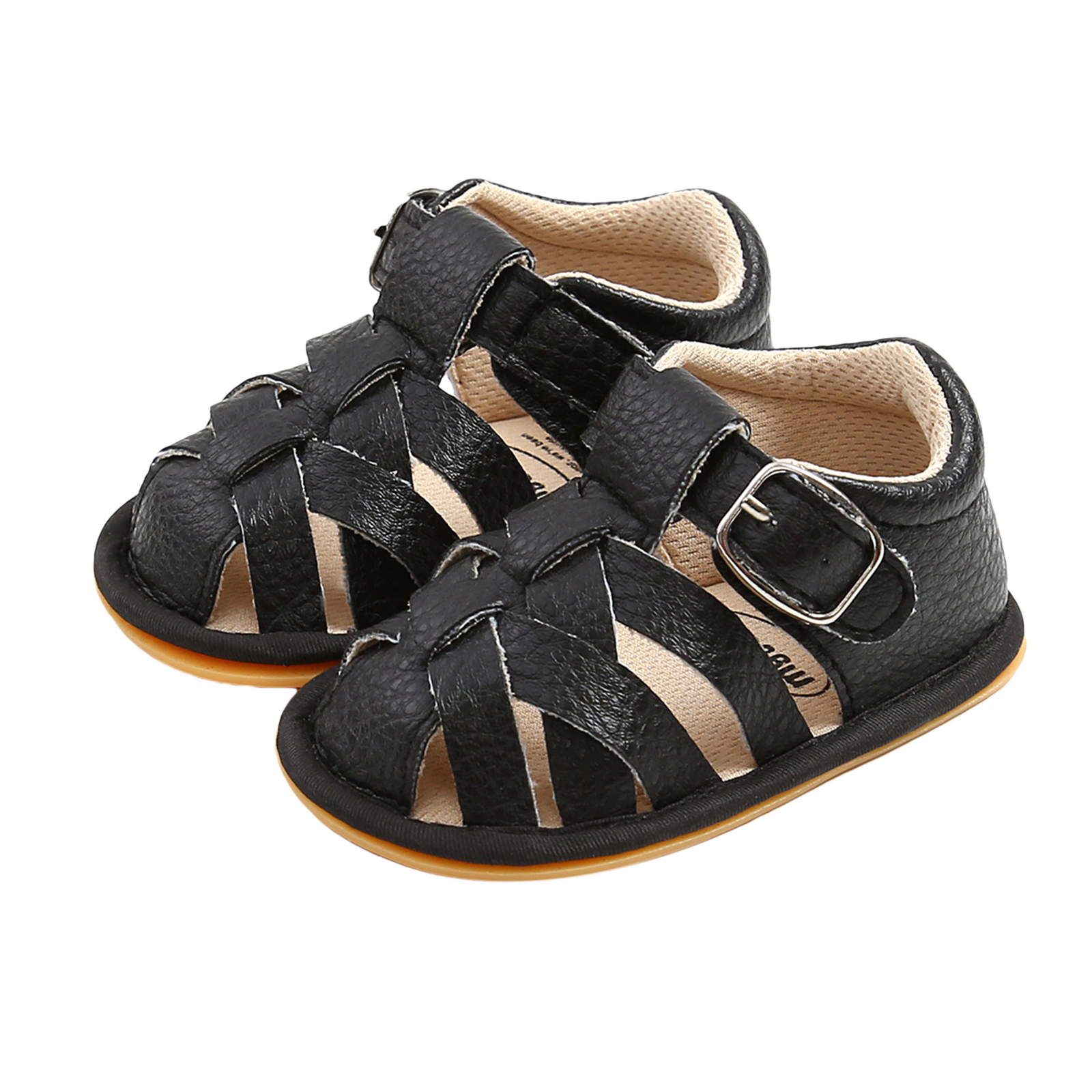 Baby Pu Leer Peuter Sandalen Kleine Kinderen Effen Kleur Zachte Zool Anti-Slip Sport Schoenen 0-18Months Baby Sandalen voor Meisje: Black / 13-18 months