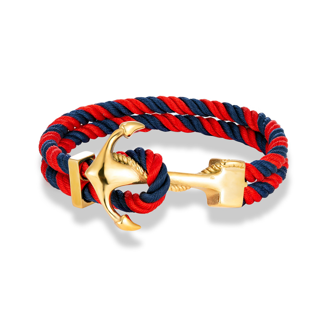 MKENDN Men Anchor Bracelet Woven Multilayer Survival Rope Bracelets For Women Gold Color Stainless Steel Sailor Buckle