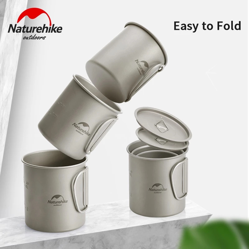 Naturehike Ultralight Titanium Cup Outdoor Camping Picknick Bier Kopje Water Cup Mok Theekopje Servies Met Cover Opvouwbare Handvat