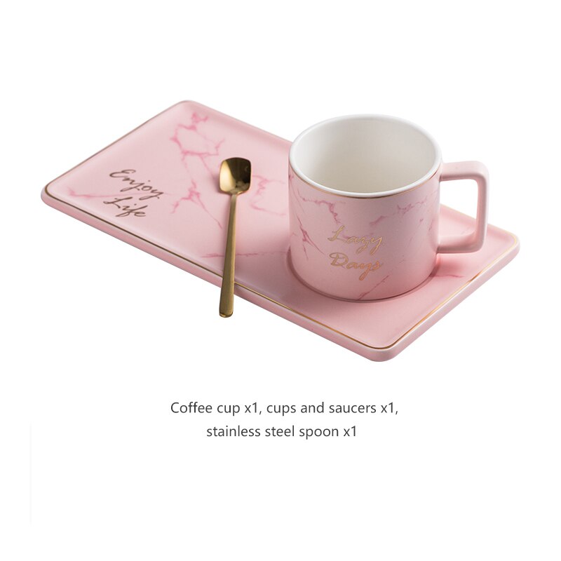 Koffie Cup Keramische Phnom Schotel Set Thee Sojamelk Cup Mok En Schoteltjes Lepel Sets Dessert Plaat Met doos Kerstcadeaus: PINK