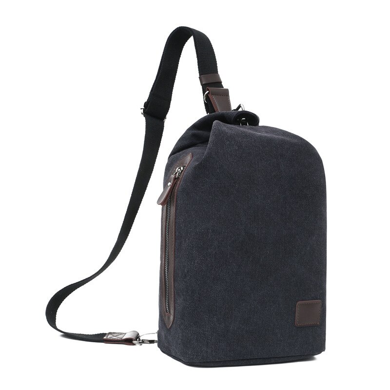 Men Chest Pack Schoolbag For Teenagers Boys Male Travel Shoulder Bag Men Backpacks Black Khaki Canvas Anti Theft Bags: black