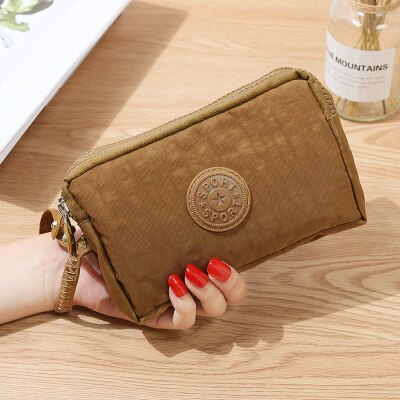 Women Solid 3 Layer Canvas Coin Purse Card Zipper Wallet Holder Phone Bag: C