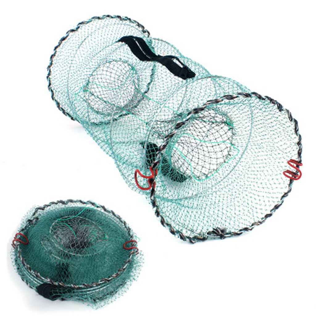 Folded Fishing Net Trap Portable Zipper Bait for Shrimp Crayfish Crab Baits Double Openings on Both Sides Round Spring Cage