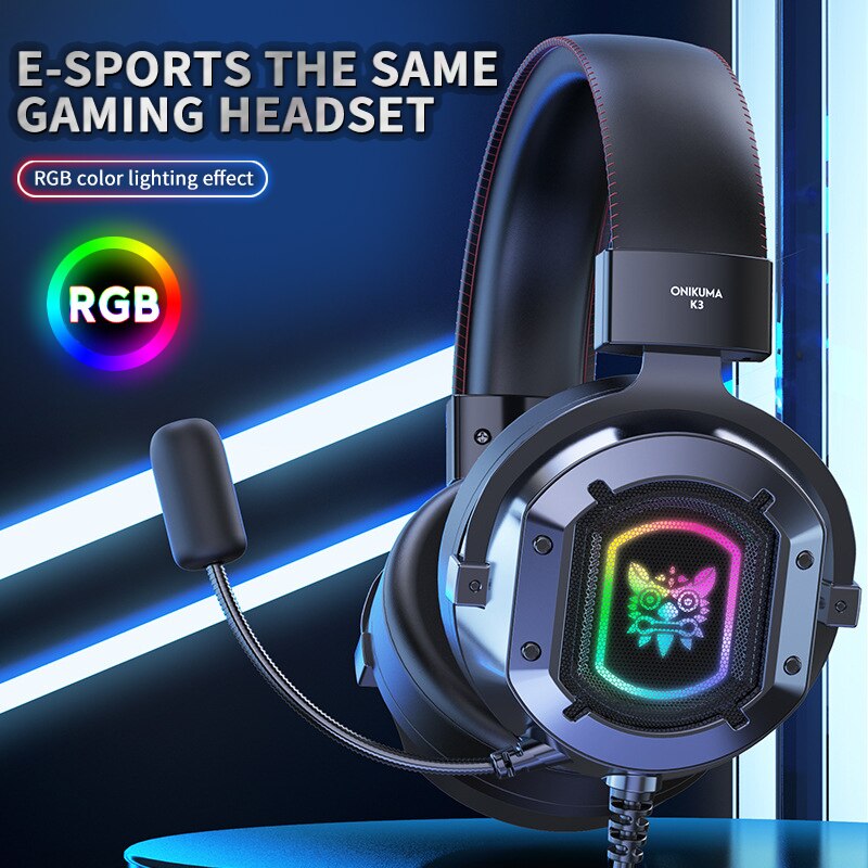 ONIKUMA-K3 gamingowy zestaw słuchawkowy 3.5mm słuchawki przewodowe z głowicą i RGB lampa kolorowa 360 ° Pick up Vioce Micphone na PC Laptop