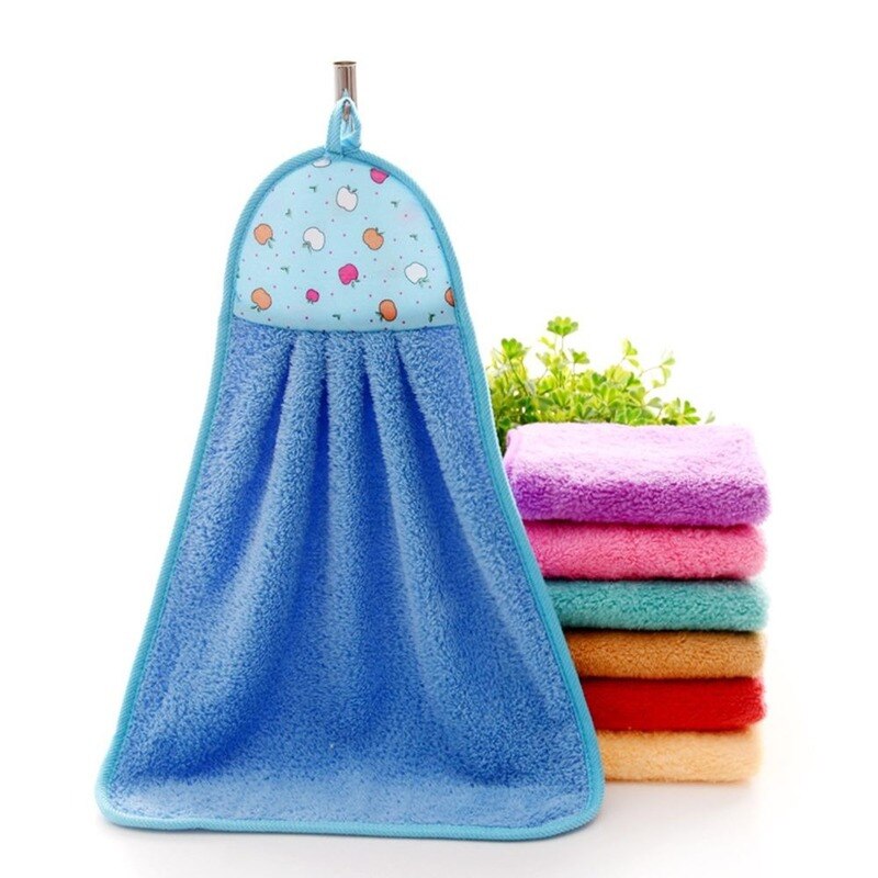 1 pièces petite serviette en peluche pépinière suspendus cuisine salle de bain épais chiffon doux essuyer serviette coton anti-huile-adhésif vaisselle lavage à séchage rapide