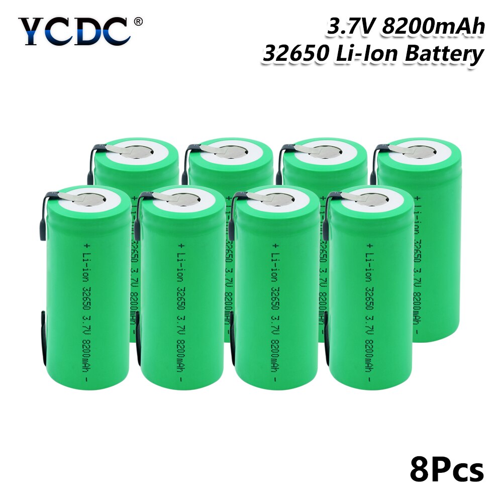 Rechargeable 32650 Li-ion high-discharge 3.7V 8200mAh Battery Backup Power Lithium Batteries Welding Nickel Sheet batteries: 8 PCS