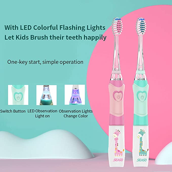 Seago Kids' Electric Toothbrush Powered Battery Smart Timer ToothBrush Soft Bristle Brush Head Kids Oral Care Colorful LED