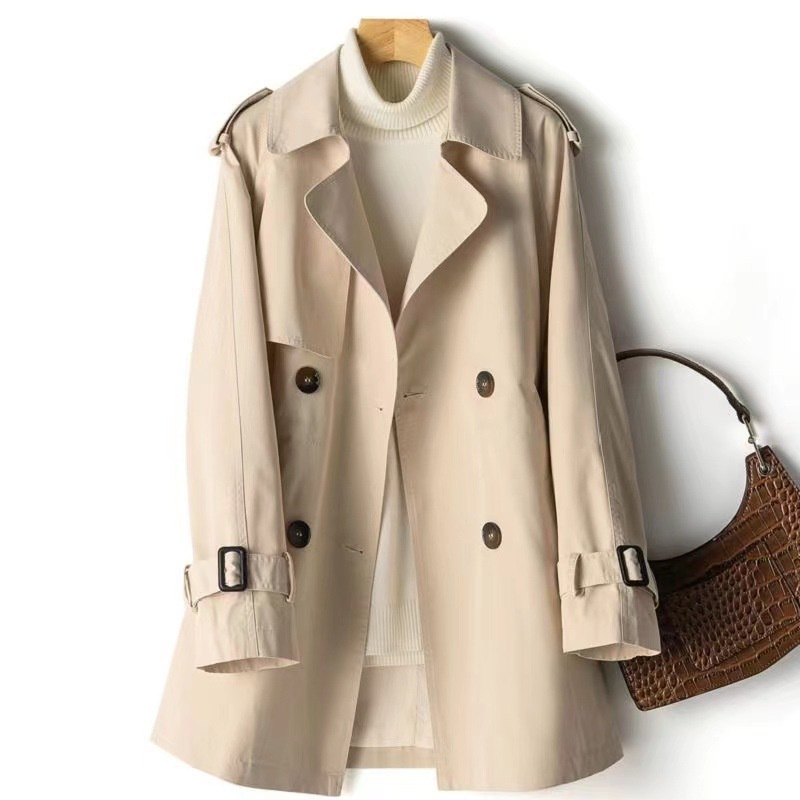 Women Trench Coat Autumn Korean Double-breasted All-Match Casual Loose Female Windbreaker Outerwear Overcoat Ladies: M / Blue