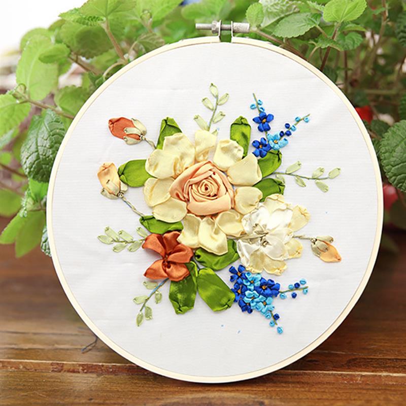 Embroidery Starter Kit DIY Floral Silk Ribbon Embroidery Kit Wall Decoration Flower Printed Pattern Embroidery Kits