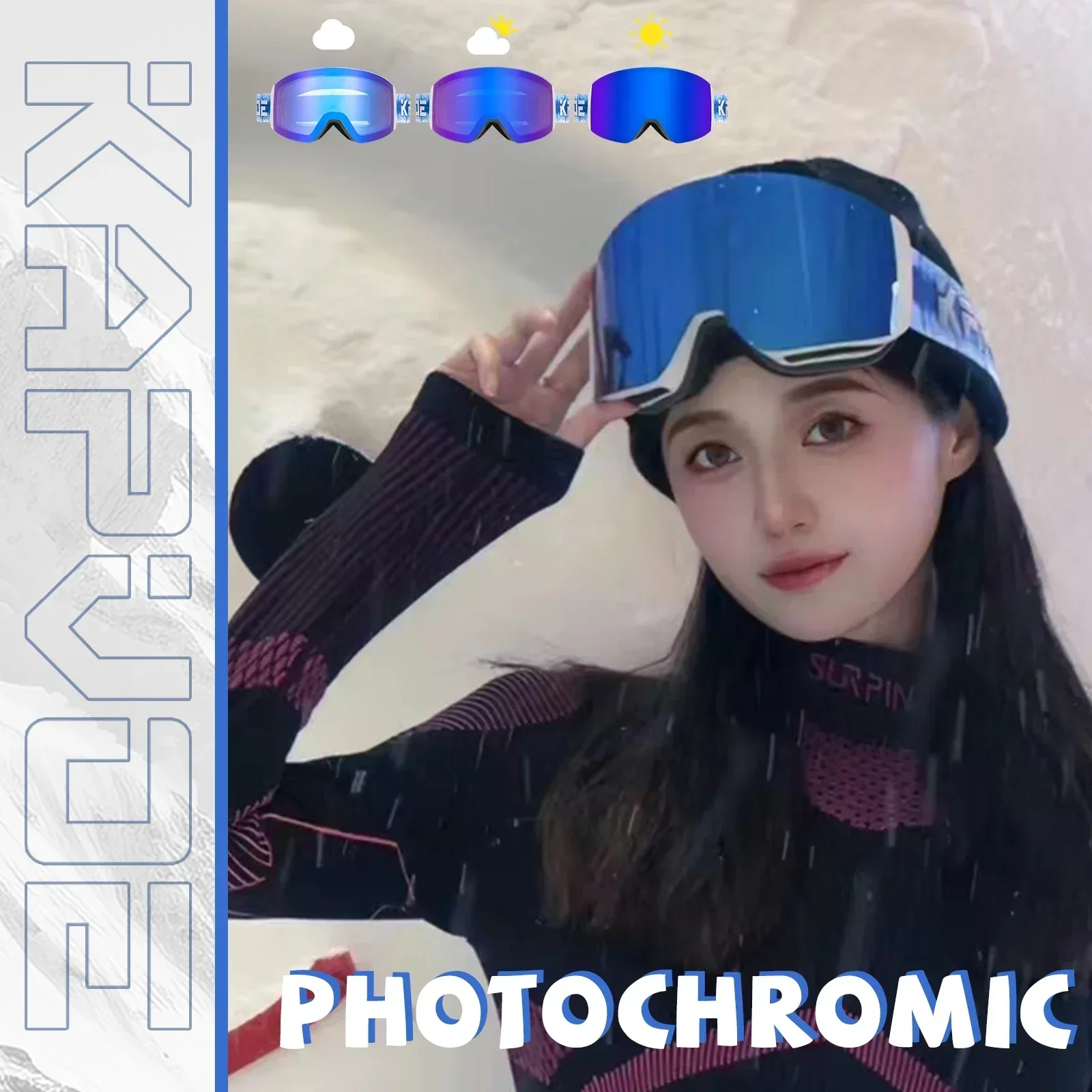 KAPVOE Occhiali da sci fotocromatici Doppi strati Lenti anti-appannamento UV400 Occhiali da sci sport invernali Sci Snowboard Uomo Donna Neve Nuovo