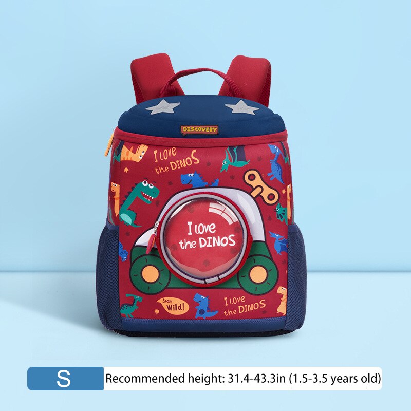 Novo à prova dwaterproof água crianças mochilas design criativo crianças mochila saco de escola para meninas dinossauro bebê mochila meninos cartable enfant: Red Dinosaur-Small