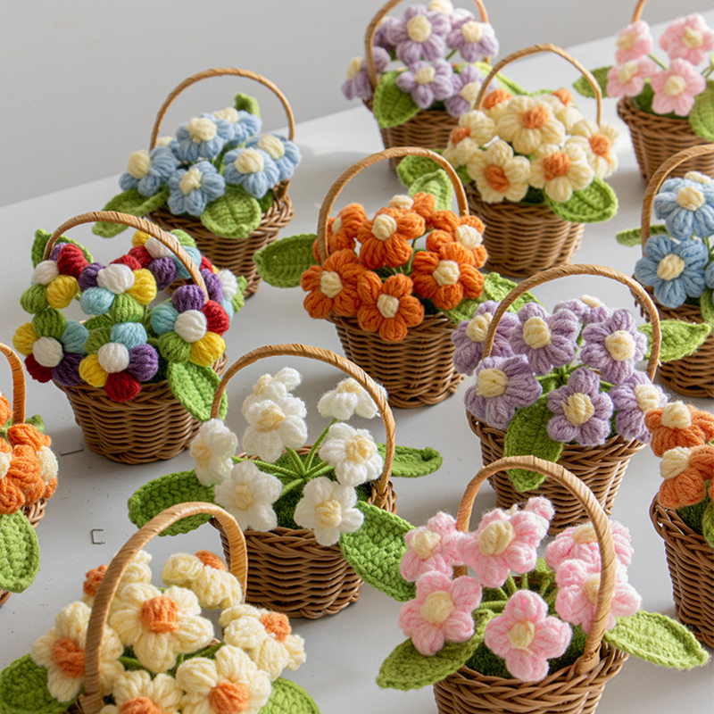 Stickade solrosor kruka konstgjorda blommor färdiga handvävda växter för kontor skrivbordsdekoration mini bröllopsprydnad
