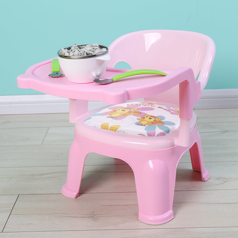 Børne spisestuestol med bakke babys spisestuestol plast pink dejlig rygstol: Lyserød
