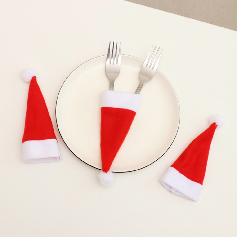 10 stk jul hat til bestik holder borddekorationer middagsselskab juledekoration til hjem mini julemanden hat cap