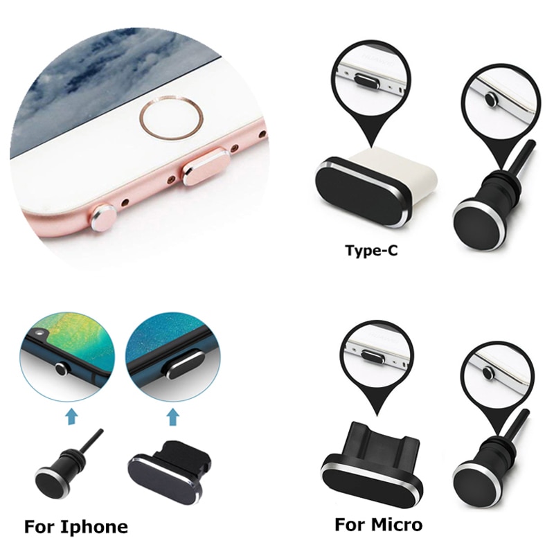 Puerto de carga con enchufe anti-polvo para auriculares, Jack 3,5 para iPhone XR XS X 8 7 6S 5 Plus para dispositivos Android Micro tipo C Huawei xiaomi Samsung