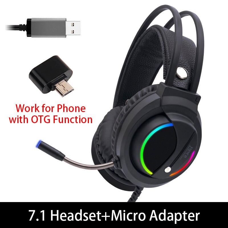 Gaming hovedtelefon 3.5mm hovedtelefoner led lys øretelefon stereo surround gamer headset med mikrofon til pc computer bærbar 360: 7.1 og mikro