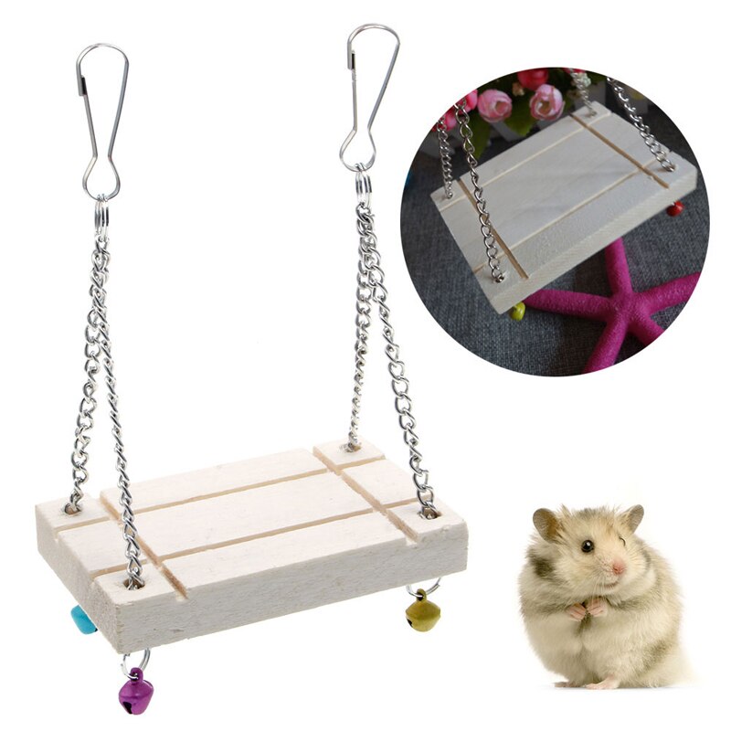 Husdjur hamster bur leksaker gungbräda trä gungsele papegoja hängande klocka upphängning små djur förnödenheter  c42