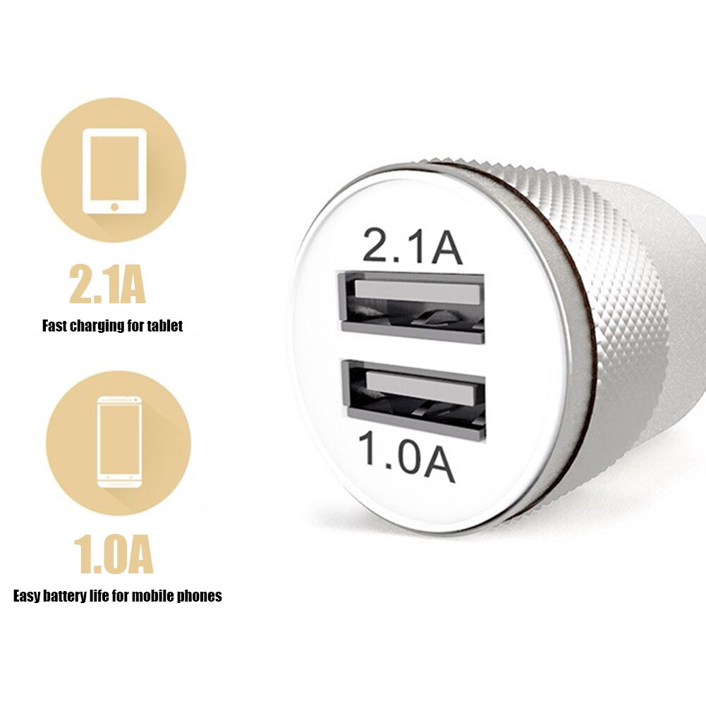 2.1A 1.0A Auto-opladers Professionele 2 Poorten Opladen Aluminium Dual Usb Socket Adapter Metalen Shell Oplader Levert