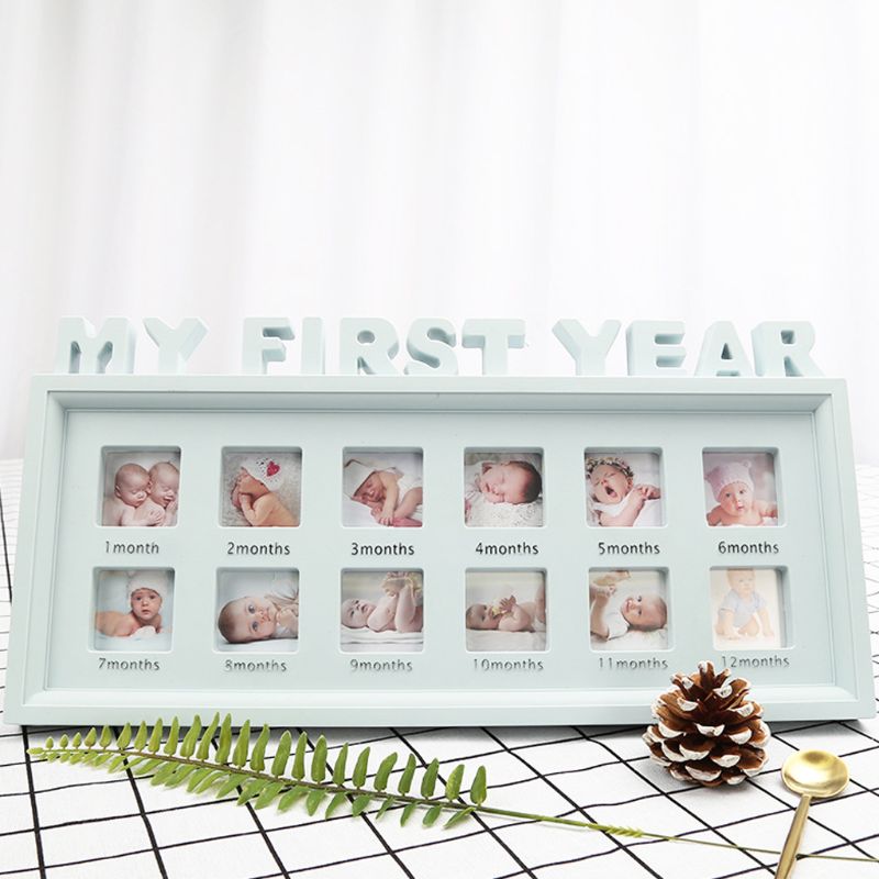 Gør-det-selv 0-12 måneders baby &quot;mit første år&quot; billeder souvenirs mindes børns voksende hukommelse display plast fotoramme