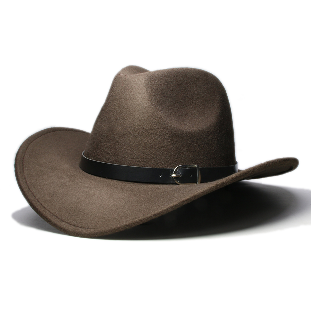 Vintage Parent-child Women Men /Kid Wool Wide Brim Cowboy Western Hat Cowgirl Bowler Cap Black Leather Band (57//54cm): Brown / Adult Size 57cm