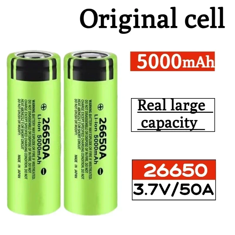 Originele 26650 Lithium Ion Batterij 3.7V 5000mAh 50A Power voor LED Zaklamp Hoge Capaciteit Langdurige 26650A