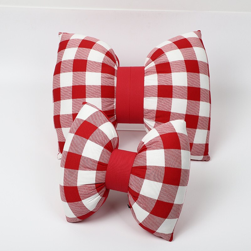 Oreiller avec nœud papillon pour appui-tête de voiture, 1 pièce, appui-tête à carreaux rouges, oreiller lombaire à carreaux noirs, coussin de siège, Kawaii, accessoires de voiture