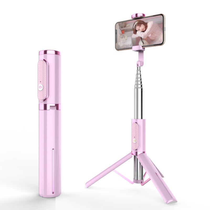 mini Bluetooth samowyzwalacz kij pojedynczy noga statyw zintegrowany odpinany statyw IPhone android samowyzwalacz kij Selfie Monopod: różowy