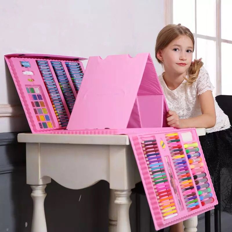 176Pcs Schilderen Graffiti Verf Borstel Set Mode Kinderen Dagelijks Entertainment Speelgoed Art Sets Met Ezel Cadeau Voor Kinderen