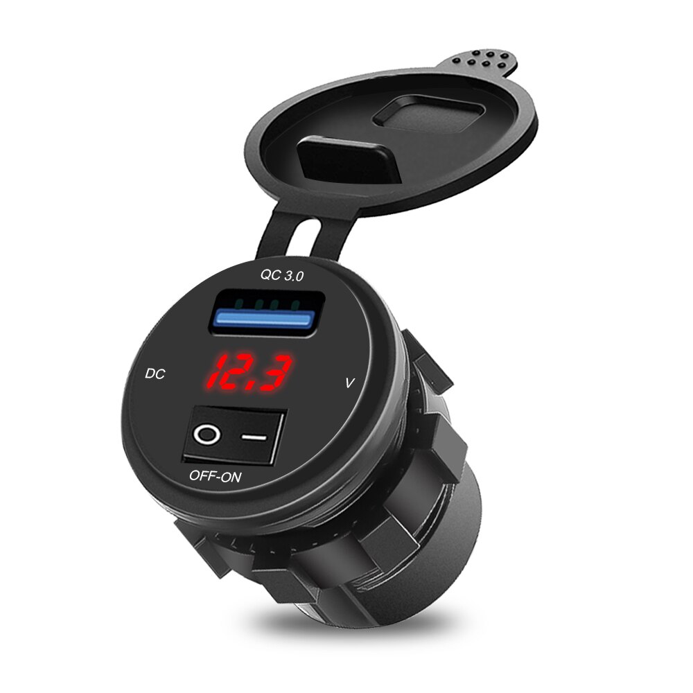 Kebidu Dual Usb Charger Socket Adapter Led Display Met Stofkap Stopcontact Auto Motorfiets Sigarettenaansteker: Red LED Light