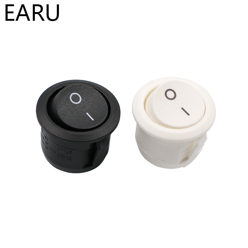 10Pcs AC 6A 10A 250V On Off Snap SPST Round Boat Rocker Switch Black 2Pin Power Switch Push Button Switch Black White Factory