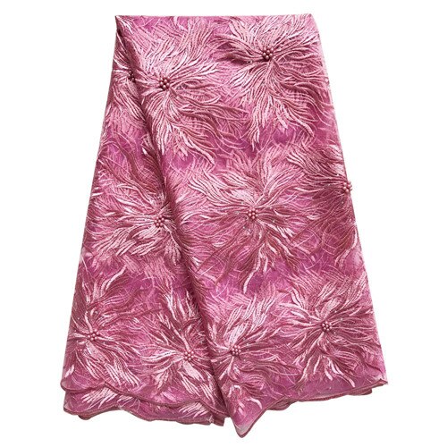 Tissu dentelle nigérian doré dentelle française | dentelle, tissu avec perles, en tissu dentelle strass, tissu africain perle, lot5yard/800: pink