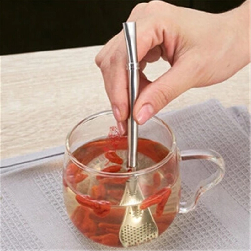 De acero inoxidable pajita para beber Filtro de té cuchara práctica Bar bebidas Accesorios