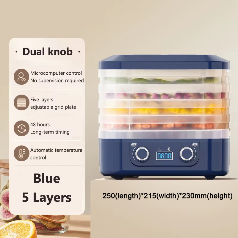 Secador de aire multifunción para frutas secas, máquina de secado de carne, verduras y hierbas, temporizador Digital, Control de temperatura, deshidratador de alimentos, 5 bandejas: Lavanda / 220 V