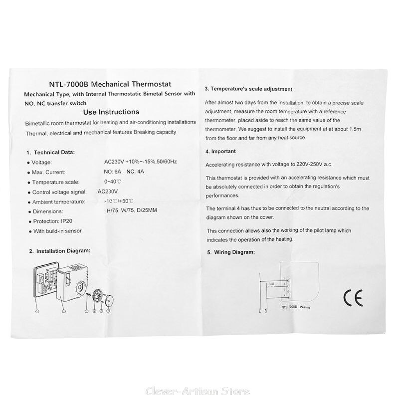 Universal Room Thermostat Energy Save Mechanical Temperature Controller w Switch Au 21 20