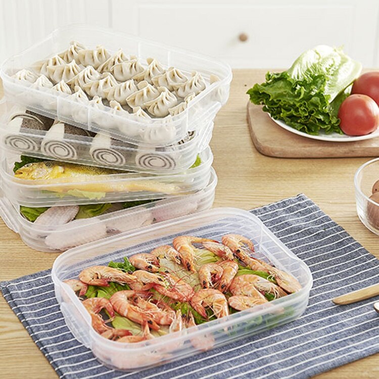 4 Layer Plastic Dumpling Storage Box Refrigerator freeze Dumpling Tray Household Food Crisper Storage Container