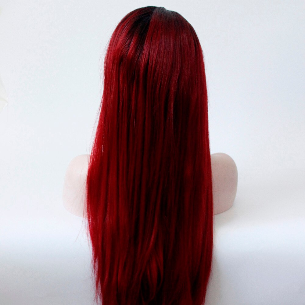 V'NICE-pelucas con encaje frontal sintético para mujer, pelo largo y recto, fibra sintética de alta temperatura, color negro a rojo vino
