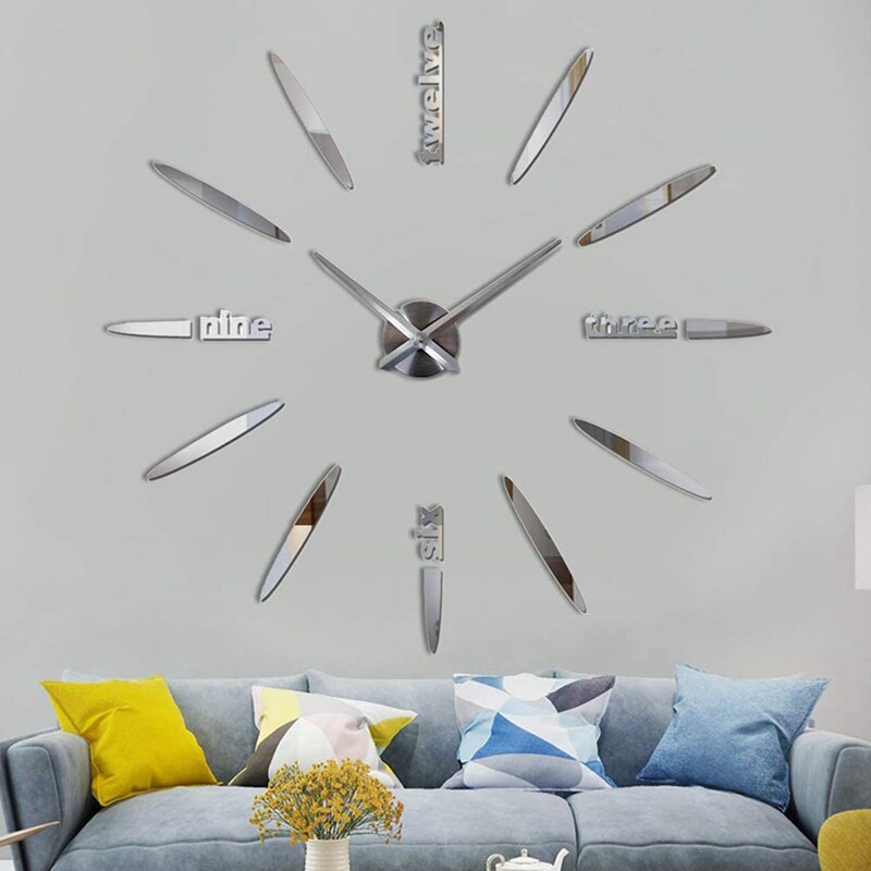 Diy wandklok met ,3d spiegelstickers, frameloze wandklok voor thuis, woonkamer, slaapkamer, kantoordecoratie