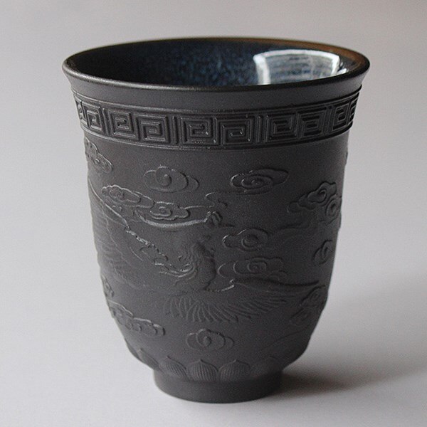 Zen Water Cup Floating Graven Tea Cup White Porcelain Suet Jade Images Heart Sutra Coffee Mug Personal Teacup Collection: Light Grey